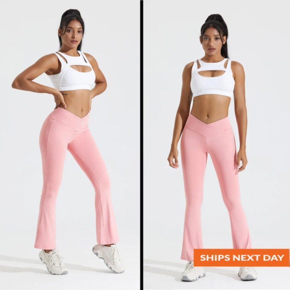 Flare Crossover Legging - Flare legging - Crossover Legging - Pink cross…